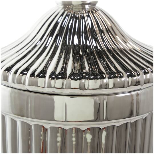 Silver Ceramic Decorative Jars with Grooves